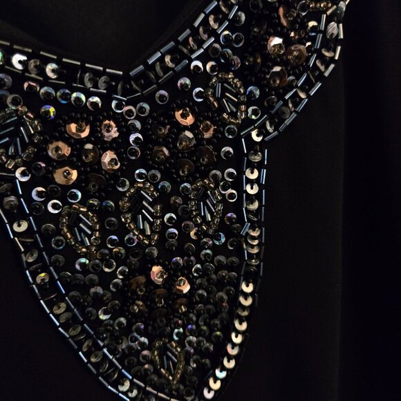 Ulla Popken NWT Black Beaded A Line For Chiffon Formal Maxi Dress Size 16/18 - Picture 3 of 7